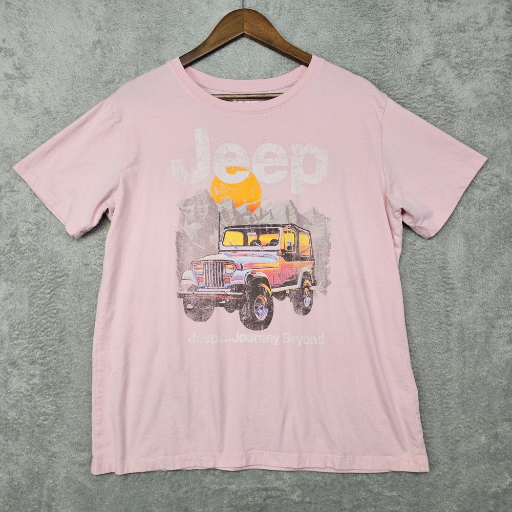 Jeep Journey Beyond Graphic T-Shirt Pink Cotton Short Sleeve Mens Medium